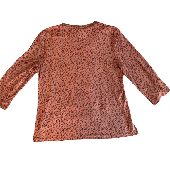 Style & Co Adobe Orange w pattern Peasant Blouse Tie V-Neck ¾ sleeve SzL - Picture 2 of 6